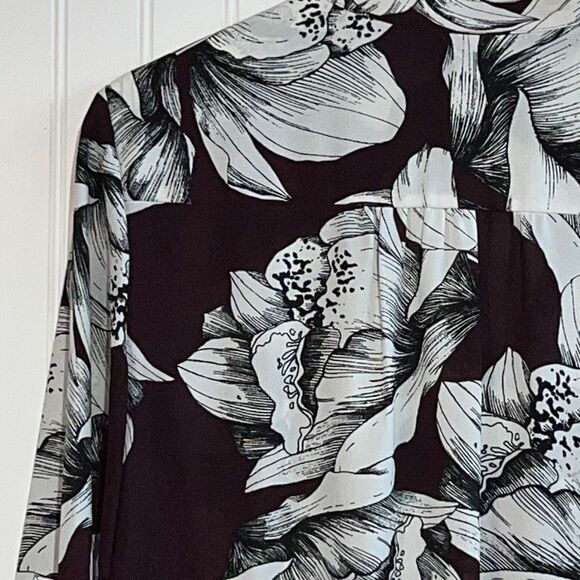 ALFANI Women’s Sz 12 Elegant Floral Long Sleeve Draped Faux Wrap Blouse - Picture 7 of 10